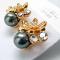 Rose Gold Tone Midnight Faux Pearl Lilly Crystal Earrings 1.JPG